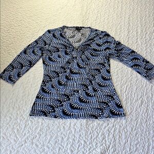 East 5th Black and Blue Patterned Blouse size small